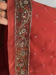 Red Rust  Embellished Saree