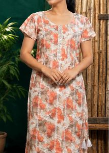 Floral Print Kurta with Embellished Neckline