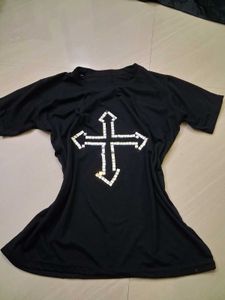 Black T-Shirt with Rhinestone Cross