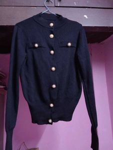 black Pearl Button Cardigan