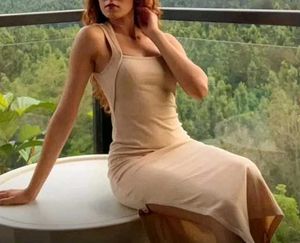 Elegant Beige Bodycon Midi Dress