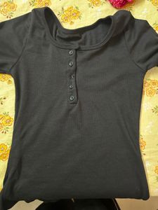 Ribbed Long Sleeve Button Up Top