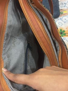 Boho Print Tote Bag with Leather Straps