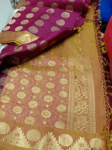 marron pure silk  Saree with Golden Bord