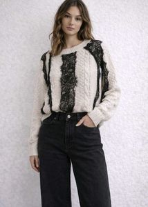 Cream & Black Lace Detail Sweater