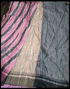 Pink and Grey Striped Saree
