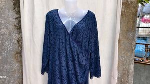 I. Elegant Navy Lace Wrap Dress