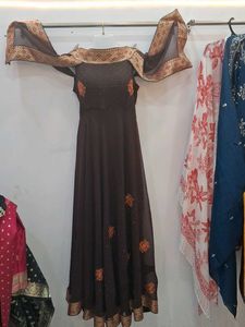 Elegant Brown Embroidered Gown