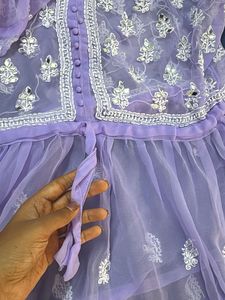 Beautiful lavender color embroidered mirror work