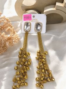 Gold Dangle Earrings with Crystal Accents