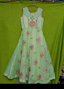 bust 38 Beautiful Green Floral Ethnic Gown