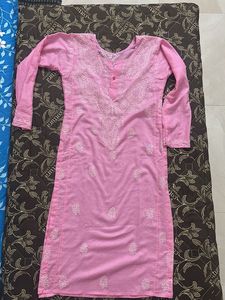 Pink chikankari kurta with white plazo