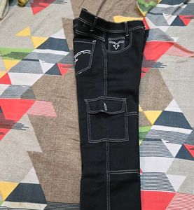 Black Denim Cargo Pants