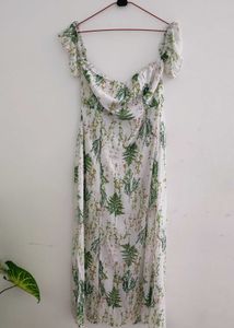 Off-Shoulder Floral Maxi Dress with Belt