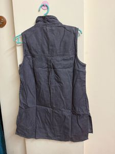 Sleeveless Denim Top with Embroidered Yoke