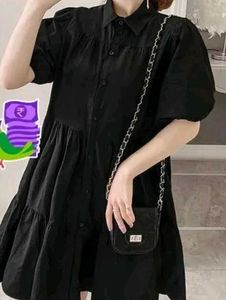 Chic Black Tiered Shirt Dress frock