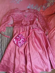 Beautiful Pink Lace &amp; Satin Gown with Purse