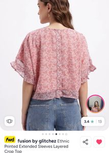 Pink Floral Print Top with Flutter Sleeves