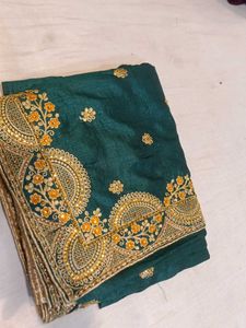 Emerald Green Embroidered Saree