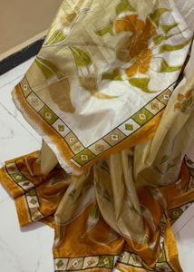 super light fabric  Beige Floral Print Saree