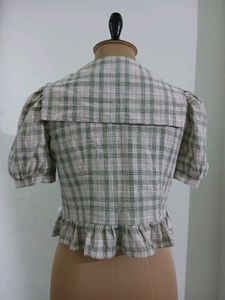 Vintage Plaid Cropped Blouse