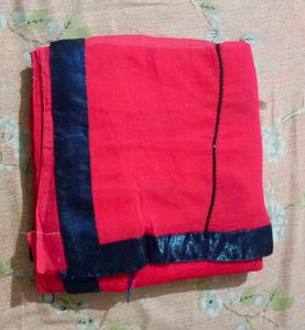Vibrant Red Saree with Navy Blue Border