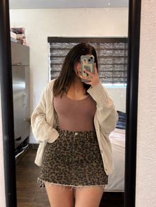 Animal Print Denim Mini Skirt