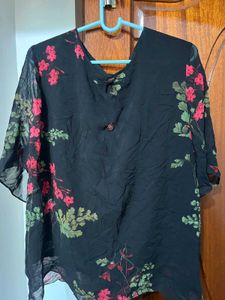 Elegant Black Floral Tunic Top