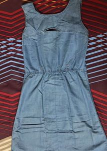 Denim Dress with Polka Dot Top