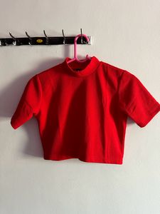 S Size Red Half Sleeve Crop Top