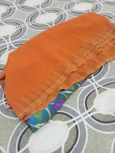 Vibrant Orange &amp; Blue Floral Saree