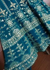 Teal Green Full Embroidery Chinon Silk Sharara Set