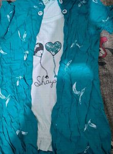 Teal Kurta Set with Balloon Print