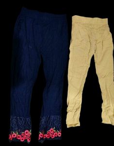 Embroidered & Solid Casual Pants - Set of 2