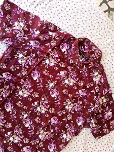 Maroon Floral Print Short Sleeve Shirt