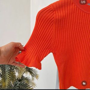 Orange Ribbed Cropped Top