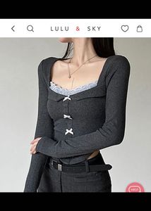 Lulu and SkyChic Grey Square Neck Ribbed Top