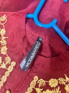 Maroon Embroidered Kurta with Palazzos