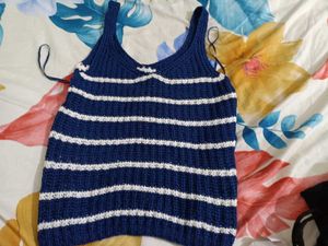 Blue &amp; White Striped Crop Top