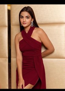 Elegant Maroon Halter Neck Dress