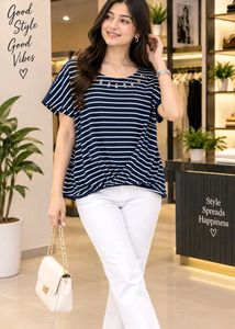 🇳🇿💫🎀Stylish Striped Top with Embellishments