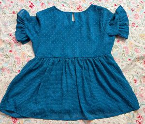 Elegant Teal Textured Kurta with Puff Sleeves