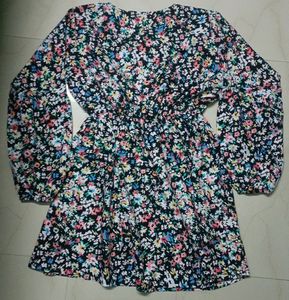 Black Floral Fit And Flare Dress