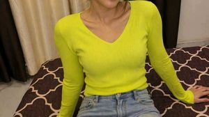 Bright Yellow V-Neck Ribbed Top