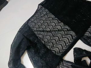 Black Lace Tie-Front Kimono Cardigan