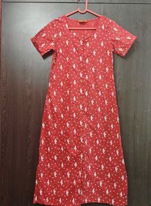 Red Cactus Print Button-Up Dress