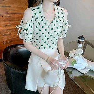 Cute Classic  Polka Dot Cold Shoulder Top 🌿