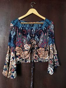 Boho Floral Print Bell Sleeve Top