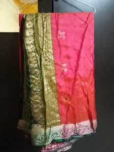 Beautiful Pink Saree with Golden Border