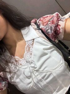Chic White Lace Trim Corset Top